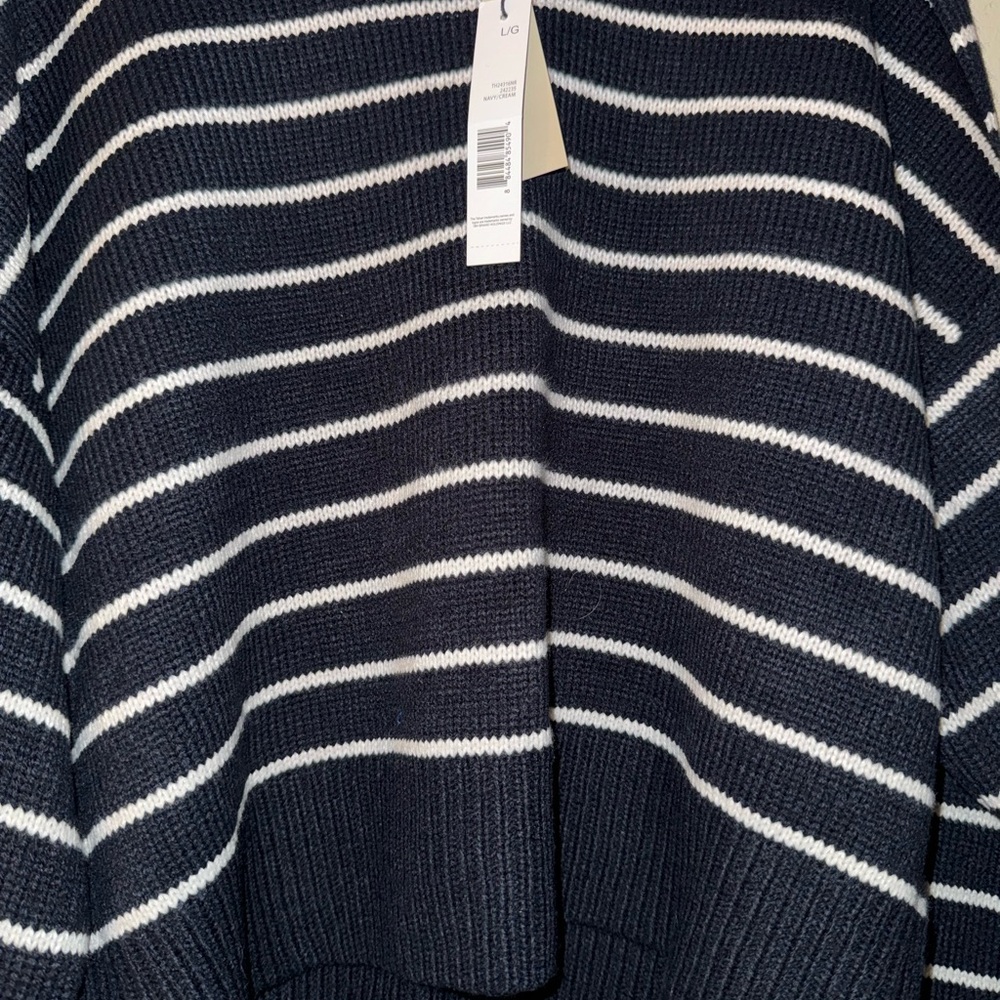 T Tahari Blue and White Crew Neck Sweater Nautical Stripes